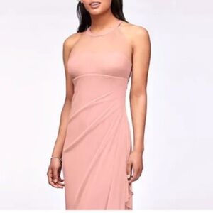 Elegant blush/peach Halter wedding bridesmaid party Dress w sheet detailing